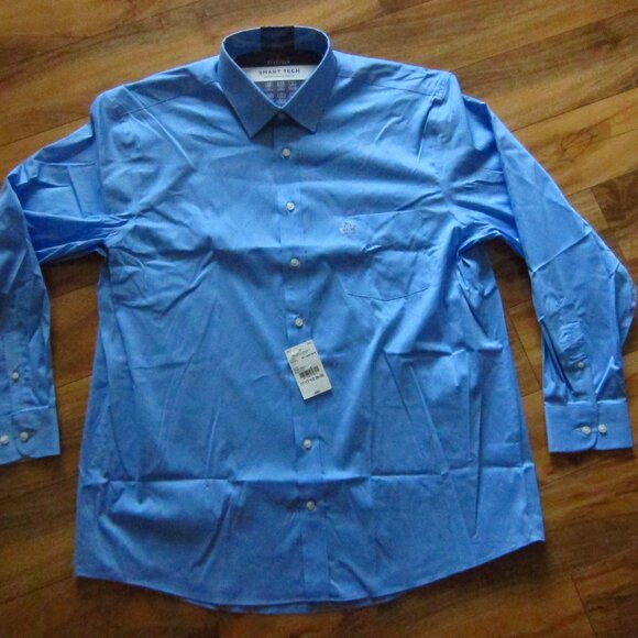 NWT- Mens Stafford Blue Smart Tech L/S Shirt Performance Poplin 17-17 1/2 ,34/35 - Picture 1 of 6